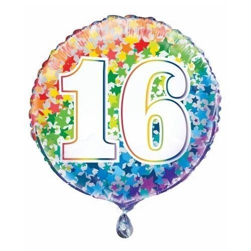 16th Birthday Rainbow Stars Foil Balloon 45cm (18") - NextParty