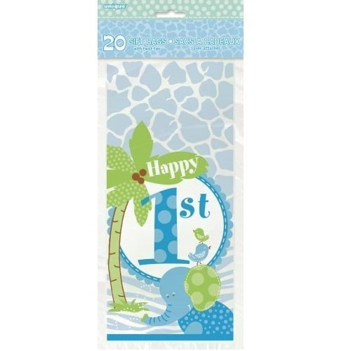 1st Birthday Blue Safari Jungle Cello Bags 20pk - NextParty