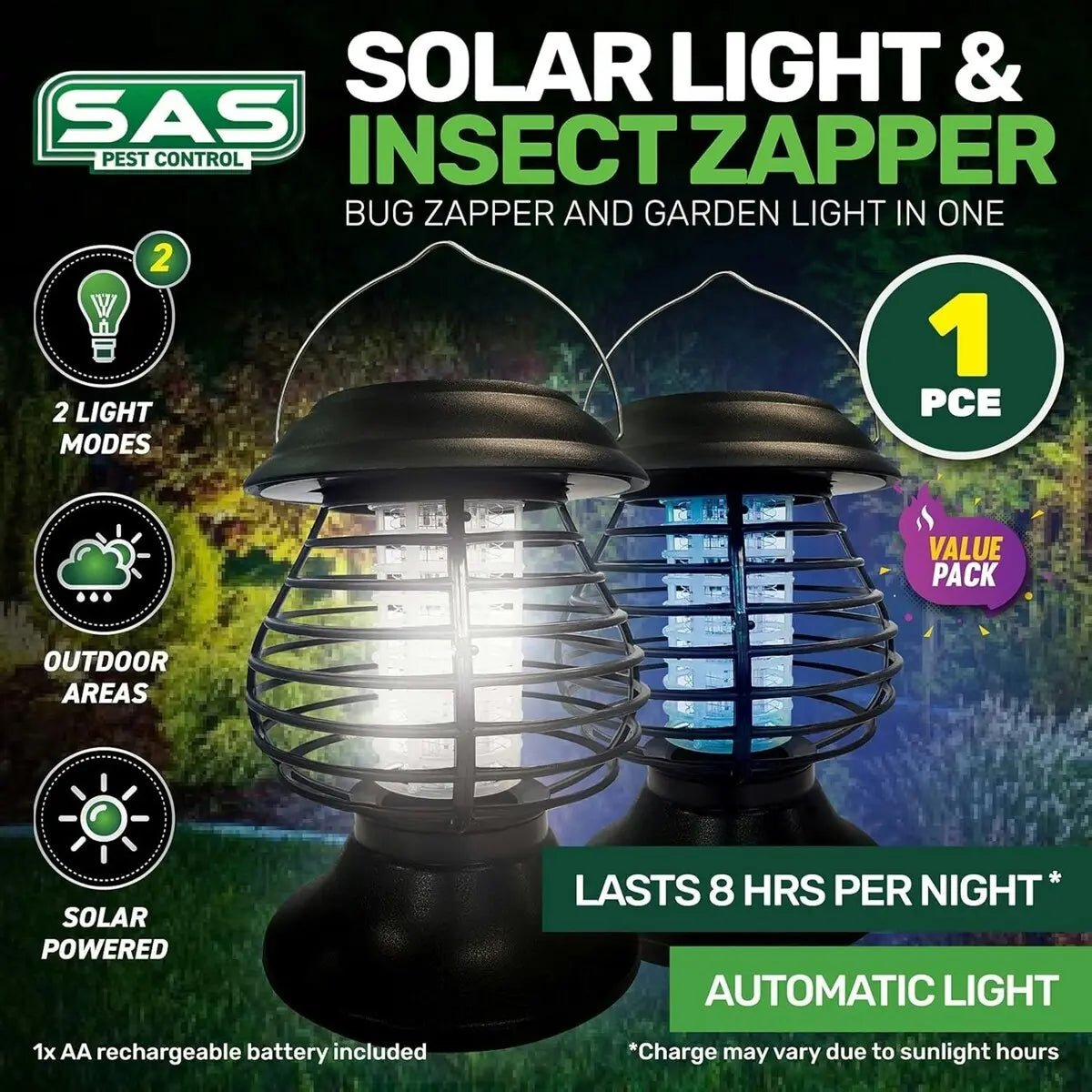 2 - in - 1 Insect Zapper 13cm x 13cm x 17.5cm (Solar Powered) - NextParty