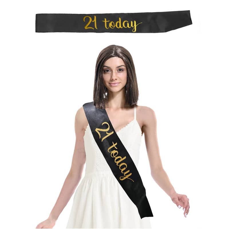 "21 Today" 21st Birthday Black Gold Satin Sash - NextParty