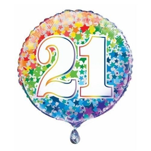 21st Birthday Rainbow Stars Foil Balloon 45cm (18") - NextParty