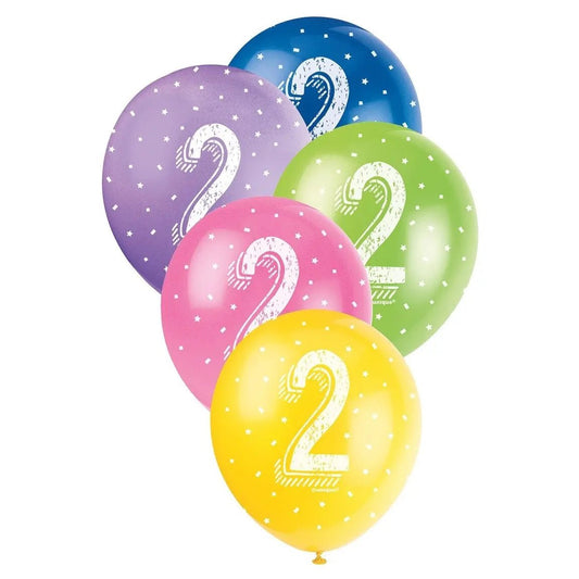 2nd Birthday Pearl Latex Balloons 30cm (12") 5pk Assorted Colours - NextParty