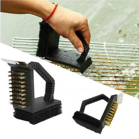 3 - in - 1 BBQ Brush (Bristles, Scraper & Scrubbing Pad) - NextParty