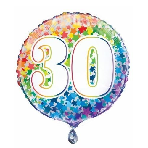 30th Birthday Rainbow Stars Foil Balloon 45cm (18") - NextParty