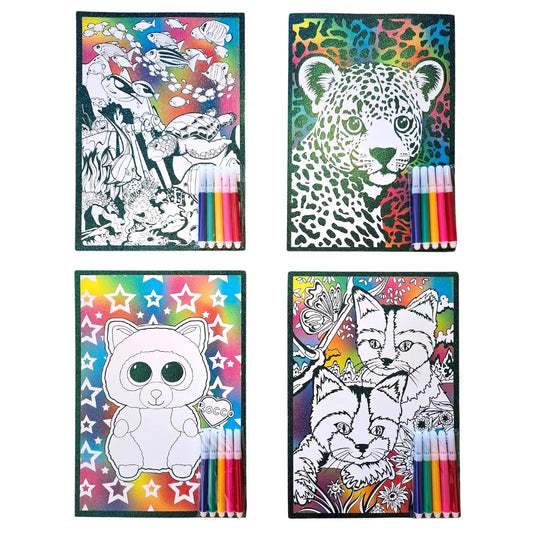 4 Glitter Colouring Art Sets With 20 Markers Assorted Designs - NextParty