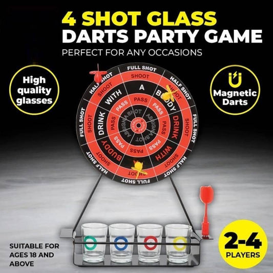 4 Shot Glasses Drinking Game Magnetic Darts - NextParty