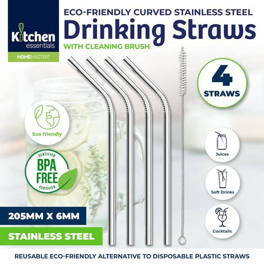 4 Stainless Steel Straws & 1 Cleaning Brush Set - NextParty