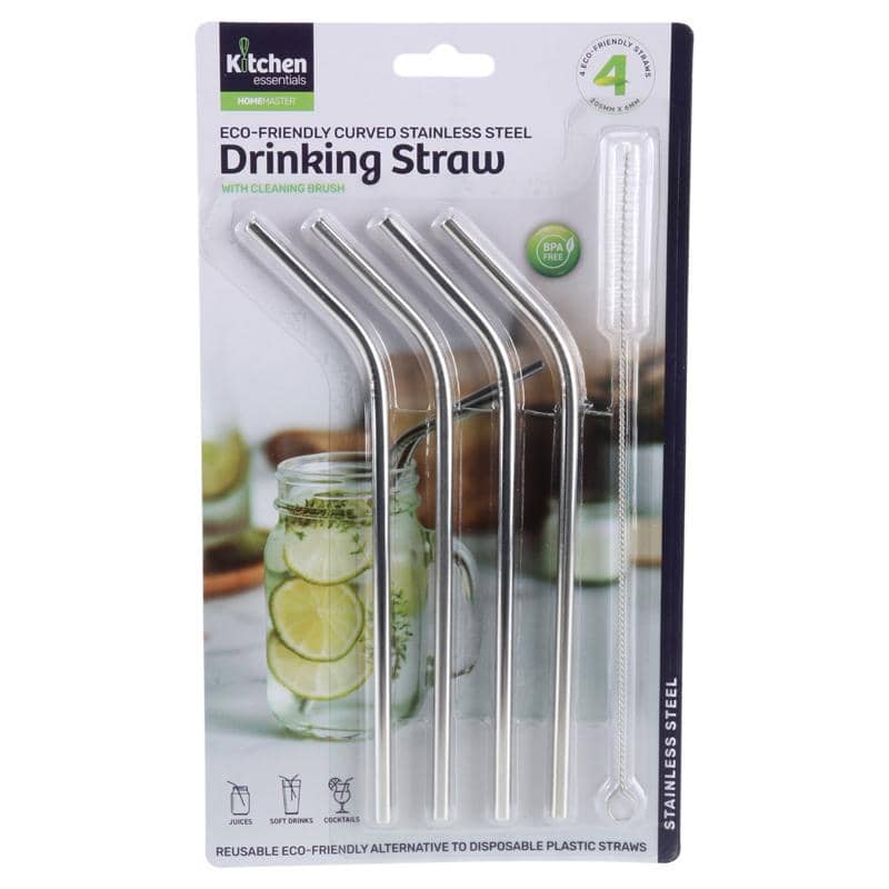 4 Stainless Steel Straws & 1 Cleaning Brush Set - NextParty