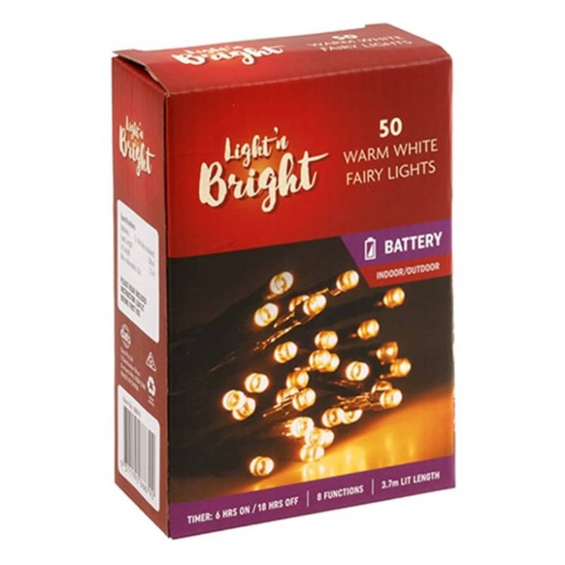 50 Warm White LED Fairy Lights 3.7M Lit Length (Battery Powered) - NextParty