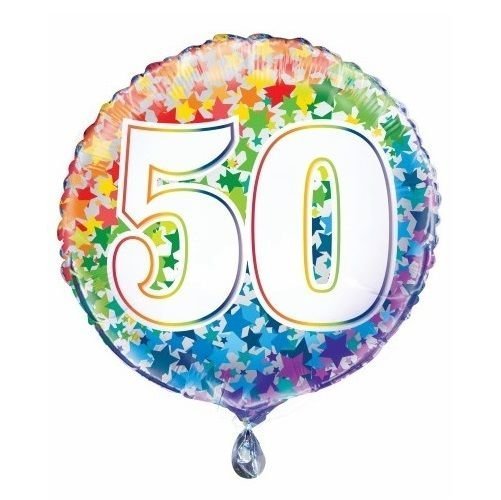 50th Birthday Rainbow Stars Foil Balloon 45cm (18") - NextParty