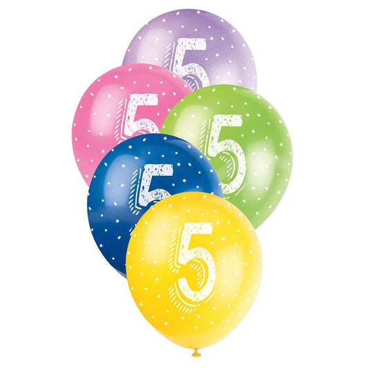 5th Birthday Pearl Latex Balloons 30cm (12") 5pk Assorted Colours - NextParty