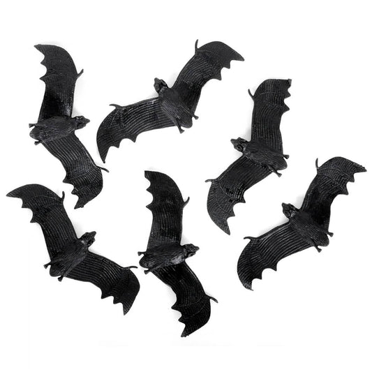 6 Black Plastic Bats 13CM Halloween Decorations - NextParty