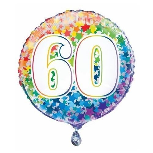 60th Birthday Rainbow Stars Foil Balloon 45cm (18") - NextParty