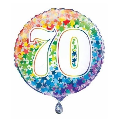 70th Birthday Rainbow Stars Foil Balloon 45cm (18") - NextParty