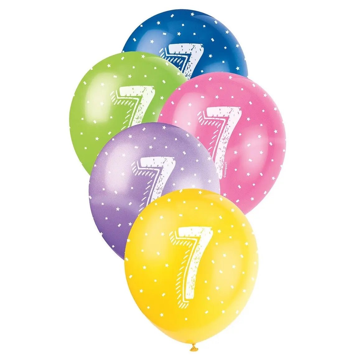 7th Birthday Pearl Latex Balloons 30cm (12") 5pk Assorted Colours - NextParty