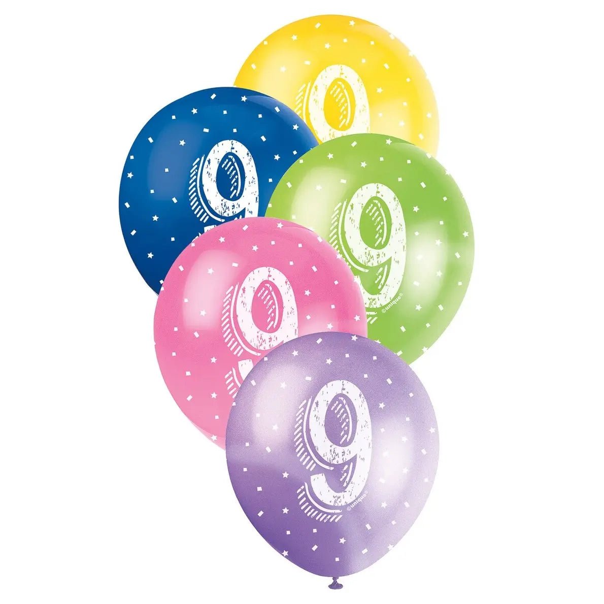 9th Birthday Pearl Latex Balloons 30cm (12") 5pk Assorted Colours - NextParty