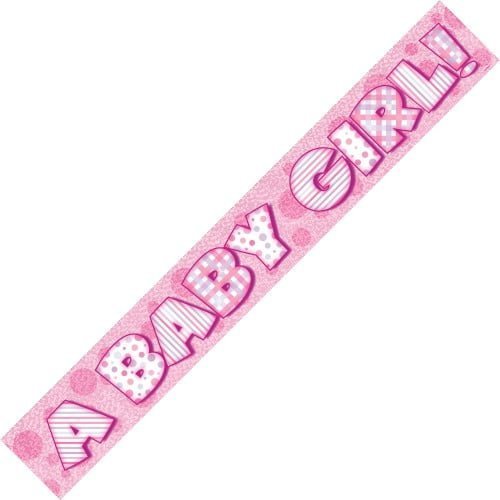 "A Baby Girl" Baby Shower Prismatic Banner 3.65M (12') Girls Pink - NextParty