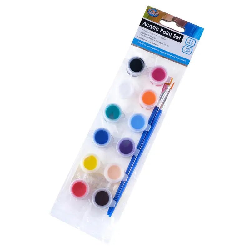 Acrylic Paint Set 12pcs With 2 Brushes - NextParty