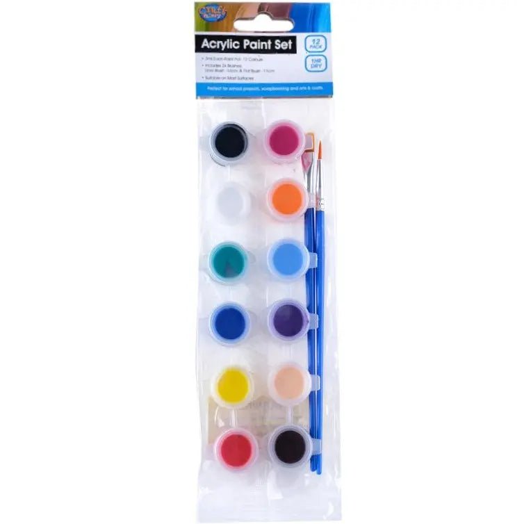 Acrylic Paint Set 12pcs With 2 Brushes - NextParty