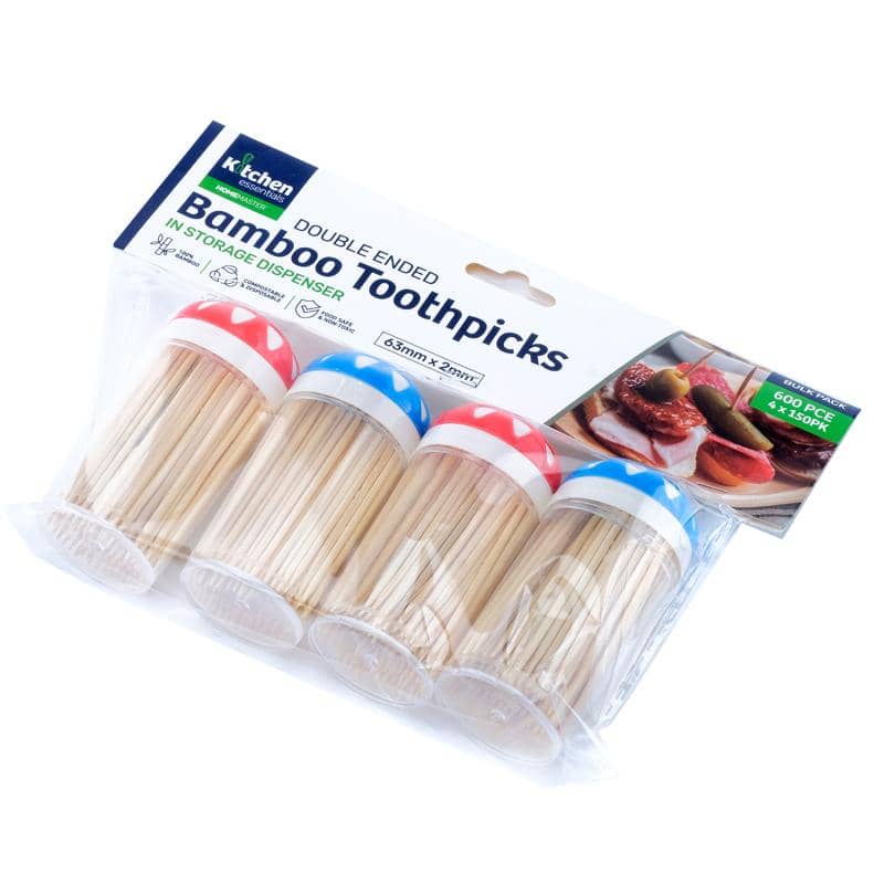 Bamboo Toothpicks In Dispenser 600pk (4 Tubes Of 150 Pieces) - NextParty