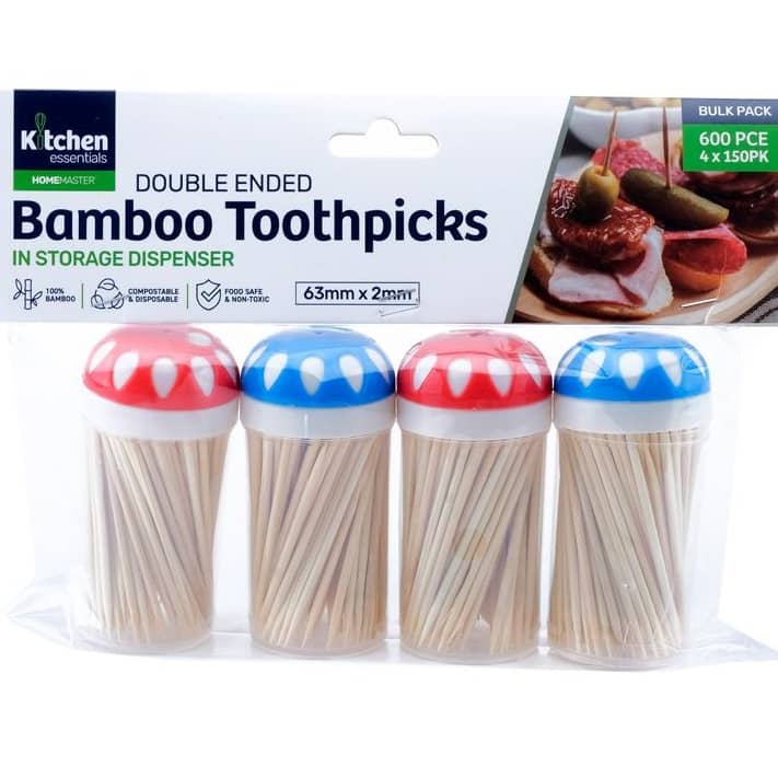 Bamboo Toothpicks In Dispenser 600pk (4 Tubes Of 150 Pieces) - NextParty