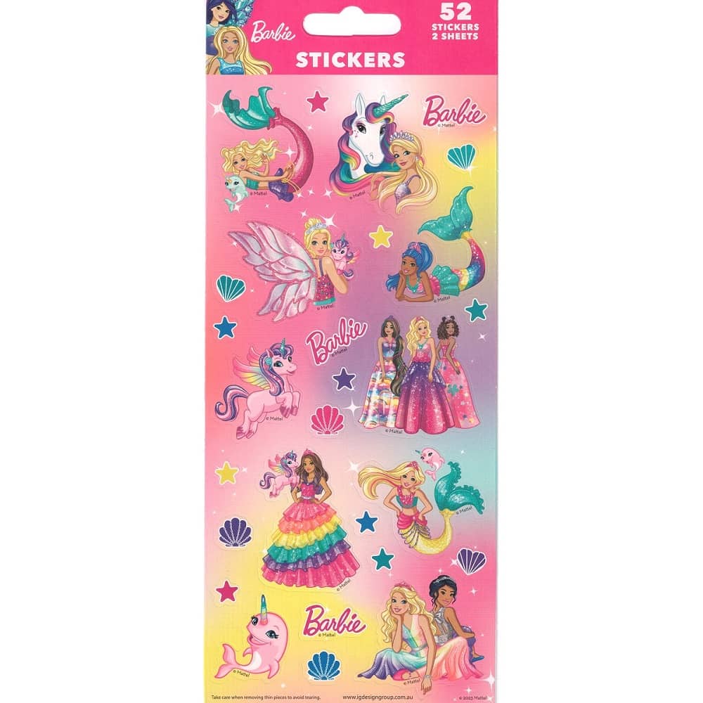 Barbie Sticker Sheets 52pk (2 Sheets) Party Favours - NextParty