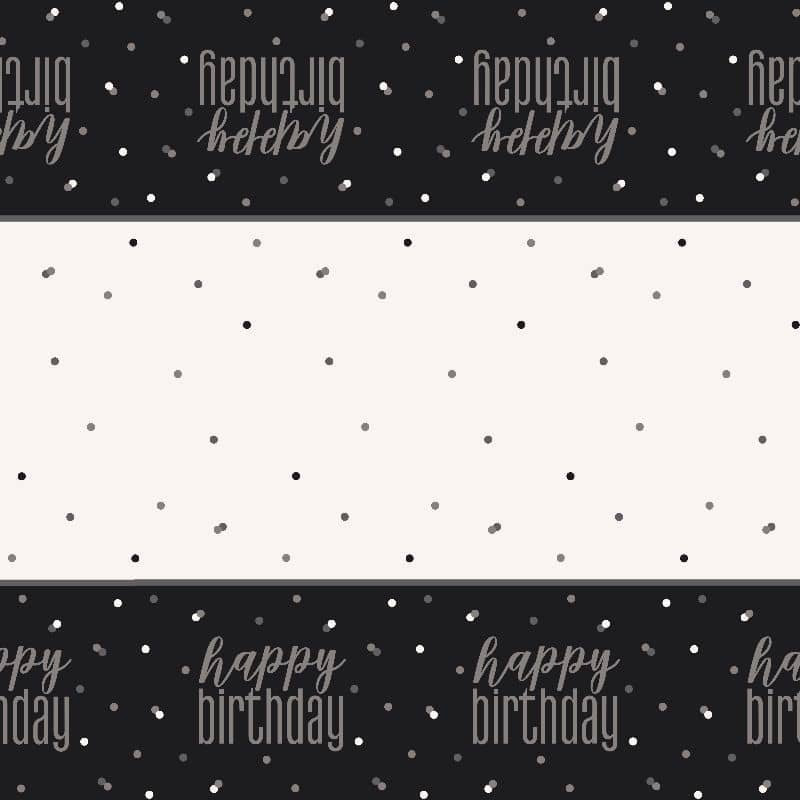 Black And Silver Happy Birthday Plastic Table Cover - NextParty