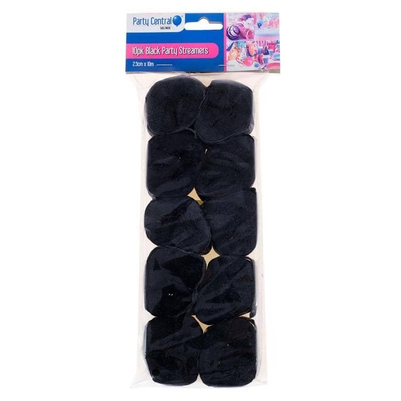 Black Crepe Streamers 10pk Party Decorations - NextParty