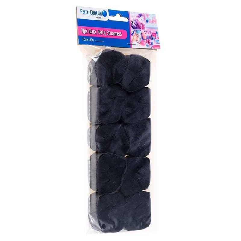 Black Crepe Streamers 10pk Party Decorations - NextParty