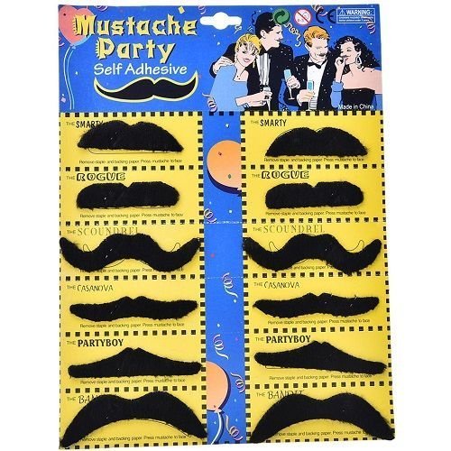 Black Fake Moustaches Mustaches Self - Adhesive Set 12pcs - NextParty