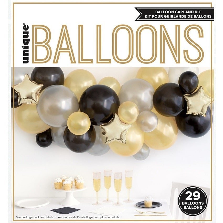 Black Gold Silver Star Balloon Garland Arch Kit 29PCS - NextParty