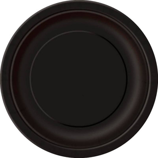 Black Large Round Paper Plates 23cm (9") 8pk Solid Colour - NextParty