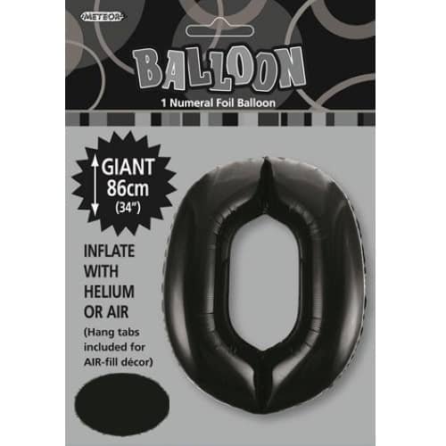 Black Number 0 Giant Numeral Foil Balloon 86CM (34") - NextParty