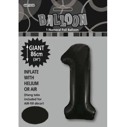 Black Number 1 Giant Numeral Foil Balloon 86CM (34") - NextParty