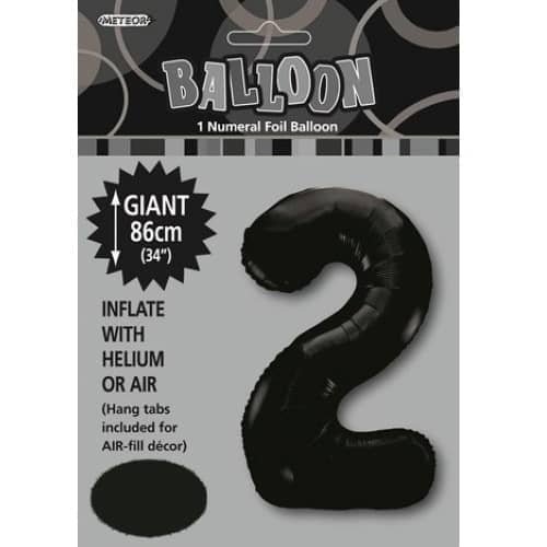 Black Number 2 Giant Numeral Foil Balloon 86CM (34") - NextParty