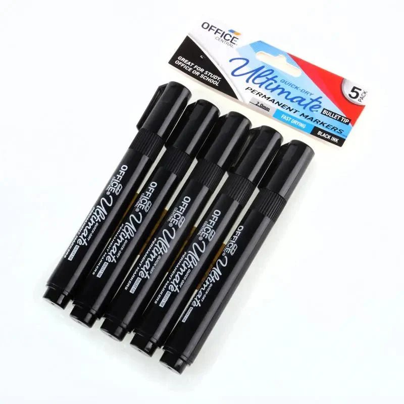 Black Permanent Markers 5pk Bullet Tips - NextParty