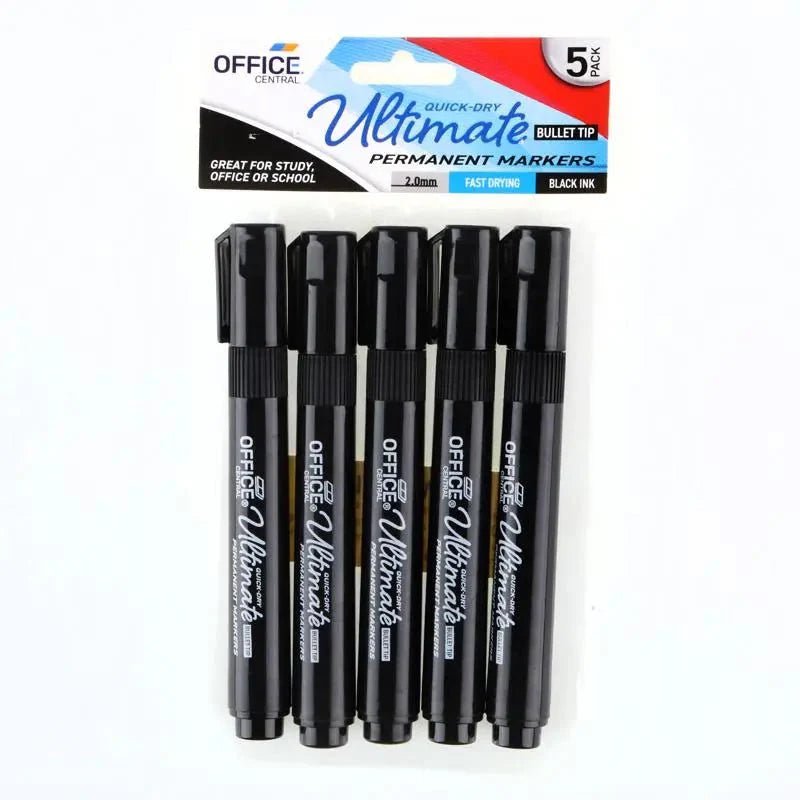 Black Permanent Markers 5pk Bullet Tips - NextParty