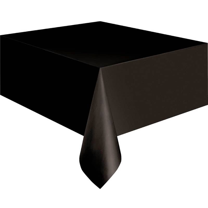 Black Rectangle Solid Colour Plastic Table Cover 137cm x 274cm - NextParty