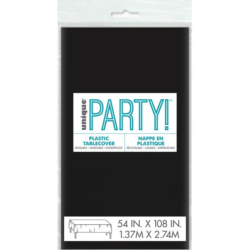 Black Rectangle Solid Colour Plastic Table Cover 137cm x 274cm - NextParty