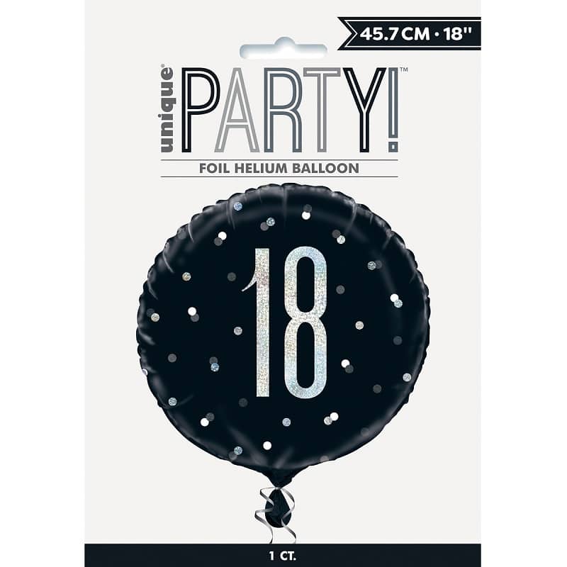 Black & Silver 18th Birthday Foil Prismatic Balloon 45cm (18") - NextParty