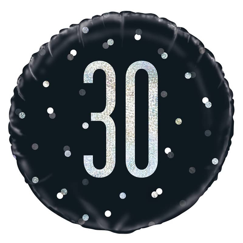 Black & Silver 30th Birthday Foil Prismatic Balloon 45cm (18") - NextParty