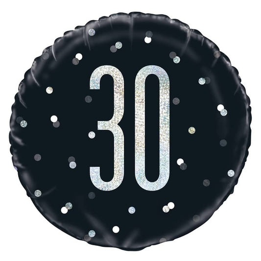 Black & Silver 30th Birthday Foil Prismatic Balloon 45cm (18") - NextParty