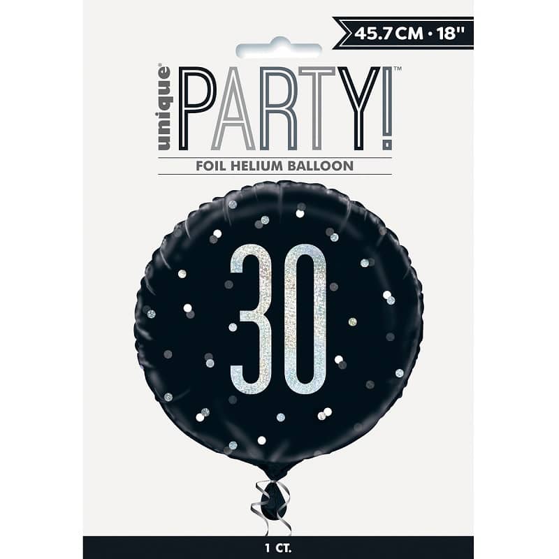 Black & Silver 30th Birthday Foil Prismatic Balloon 45cm (18") - NextParty