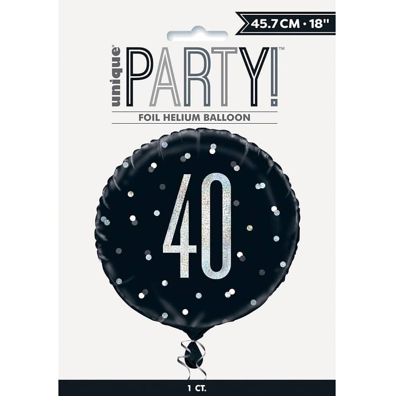 Black & Silver 40th Birthday Foil Prismatic Balloon 45CM (18") - NextParty