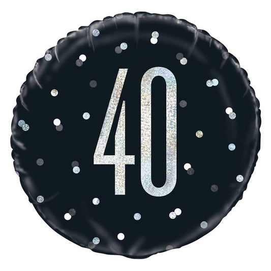 Black & Silver 40th Birthday Foil Prismatic Balloon 45CM (18") - NextParty