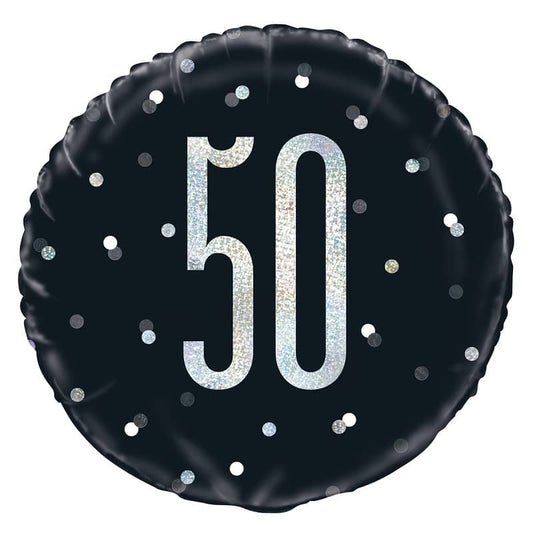 Black & Silver 50th Birthday Foil Prismatic Balloon 45CM (18") - NextParty