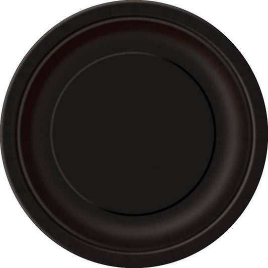 Black Small Round Paper Plates 18cm (7") 8pk Solid Colour - NextParty