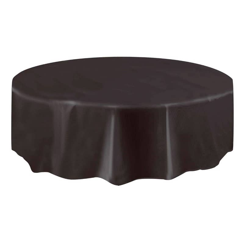 Black Solid Colour Round Plastic Table Cover 213cm (84") - NextParty