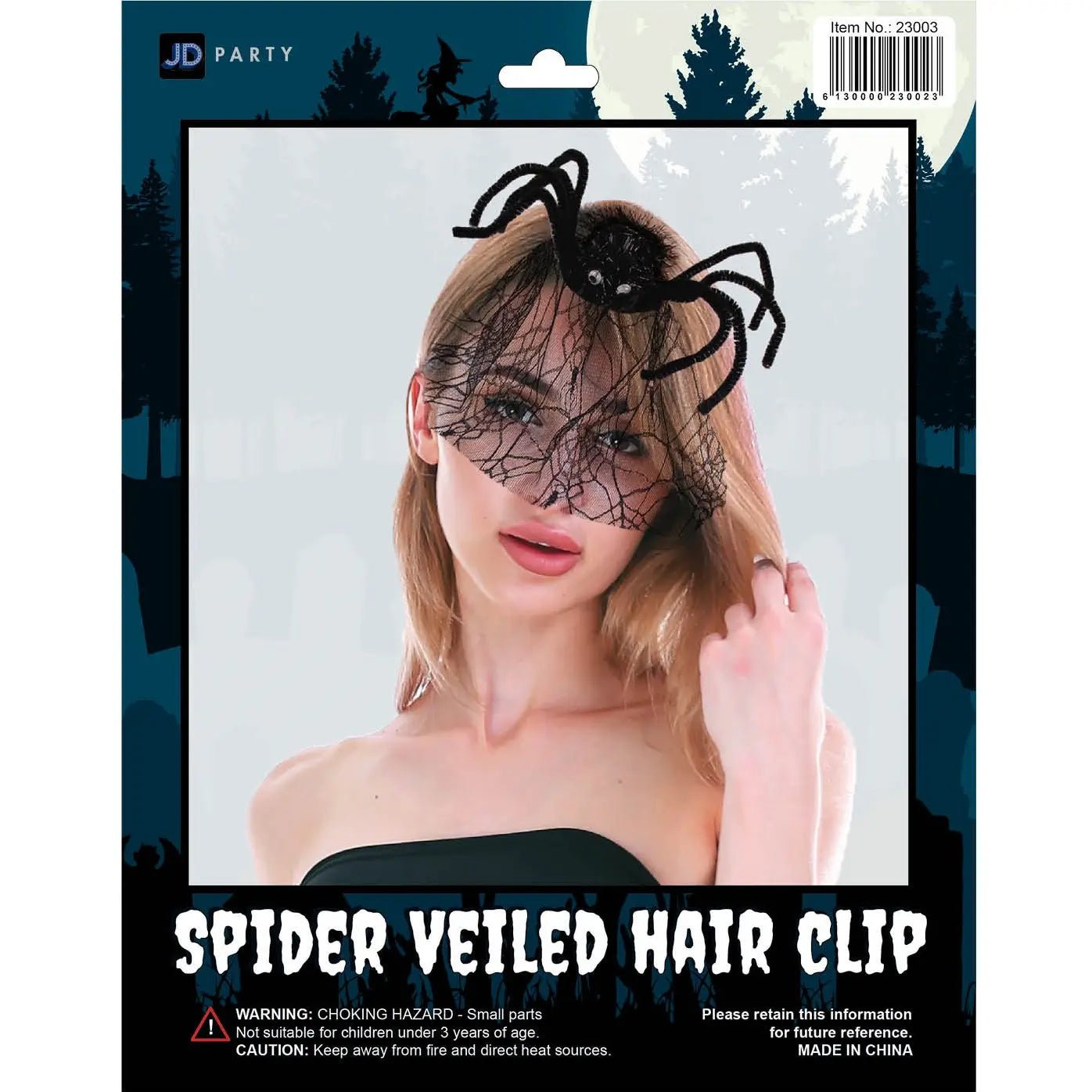 Black Spider Veiled Hair Clip Halloween Accessories - NextParty