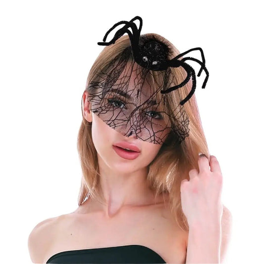 Black Spider Veiled Hair Clip Halloween Accessories - NextParty